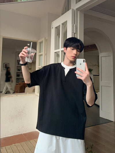 Fake two-piece V-neck T-shirt OR2937 - ORUN