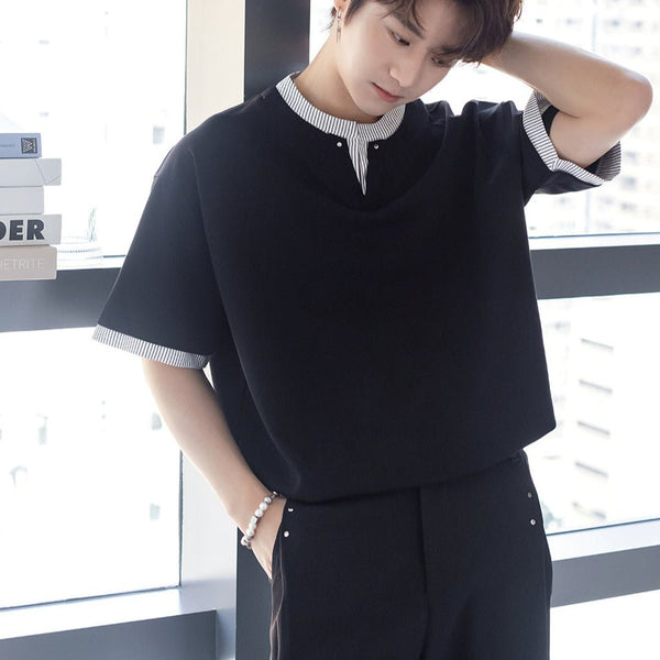 Fake two-piece V-neck T-shirt OR4394