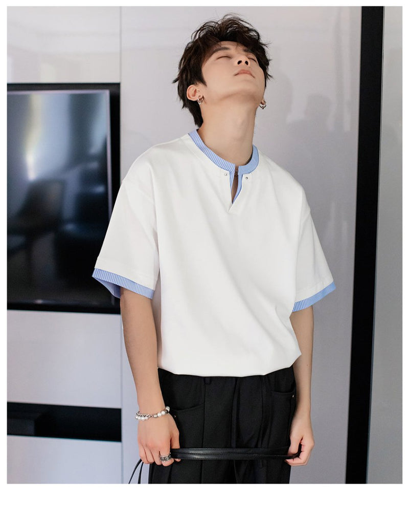 Fake two - piece V - neck T-shirt OR4394 - 韓国メンズファッション通販 - ORUN - 