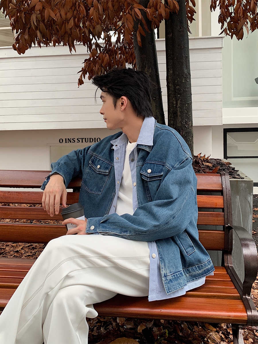 Faux layered denim jacket OR3511 – 韓国メンズファッション通販 - ORUN -