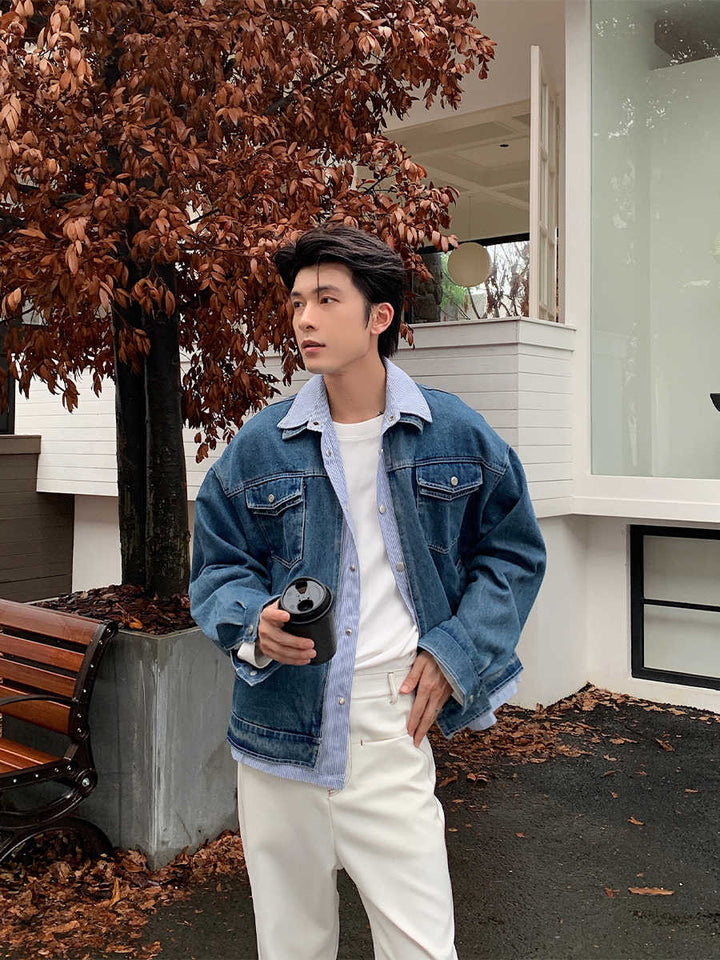 Faux layered denim jacket OR3511 – 韓国メンズファッション通販 - ORUN -