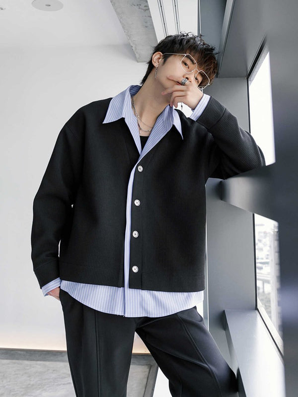 Faux layered shirt cardigan OR3571