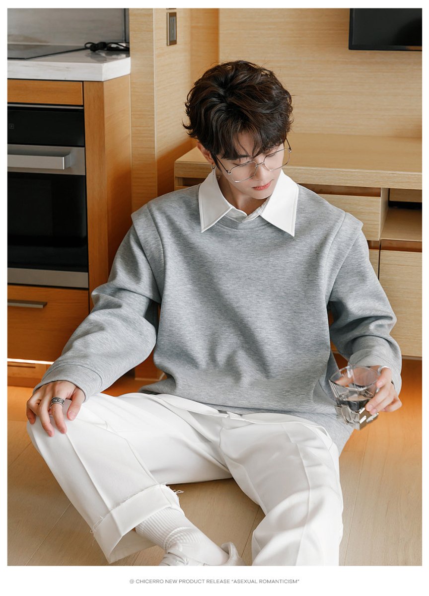 Faux layered shirt sweatshirt OR3573 – 韓国メンズファッション通販