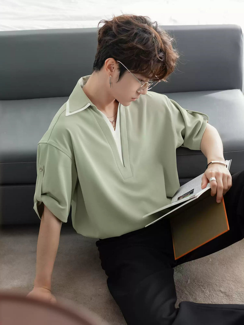 Faux layered V neck shirt OR4206 - ORUN
