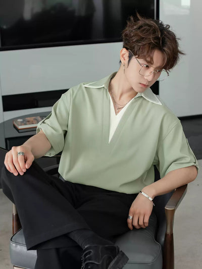 Faux layered V neck shirt OR4206 - ORUN
