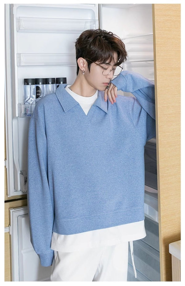 Faux layered V neck sweatshirt OR2967
