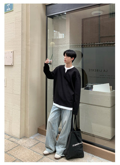 Faux two - piece long sleeve sweatshirt OR4287 - ORUN