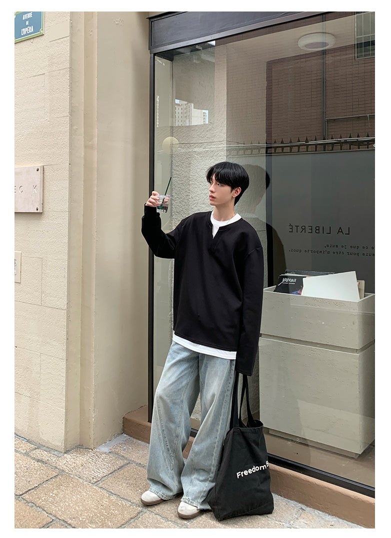 Faux two - piece long sleeve sweatshirt OR4287 - ORUN