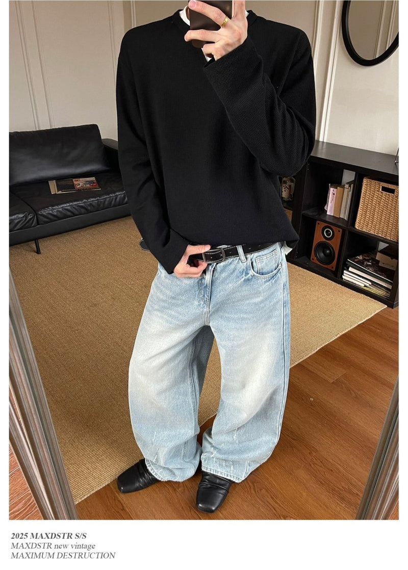 フレイドヴィンテージワイドデニム メンズ ダメージ加工 / Frayed Wide OR4400 - 韓国メンズファッション通販 - ORUN - 