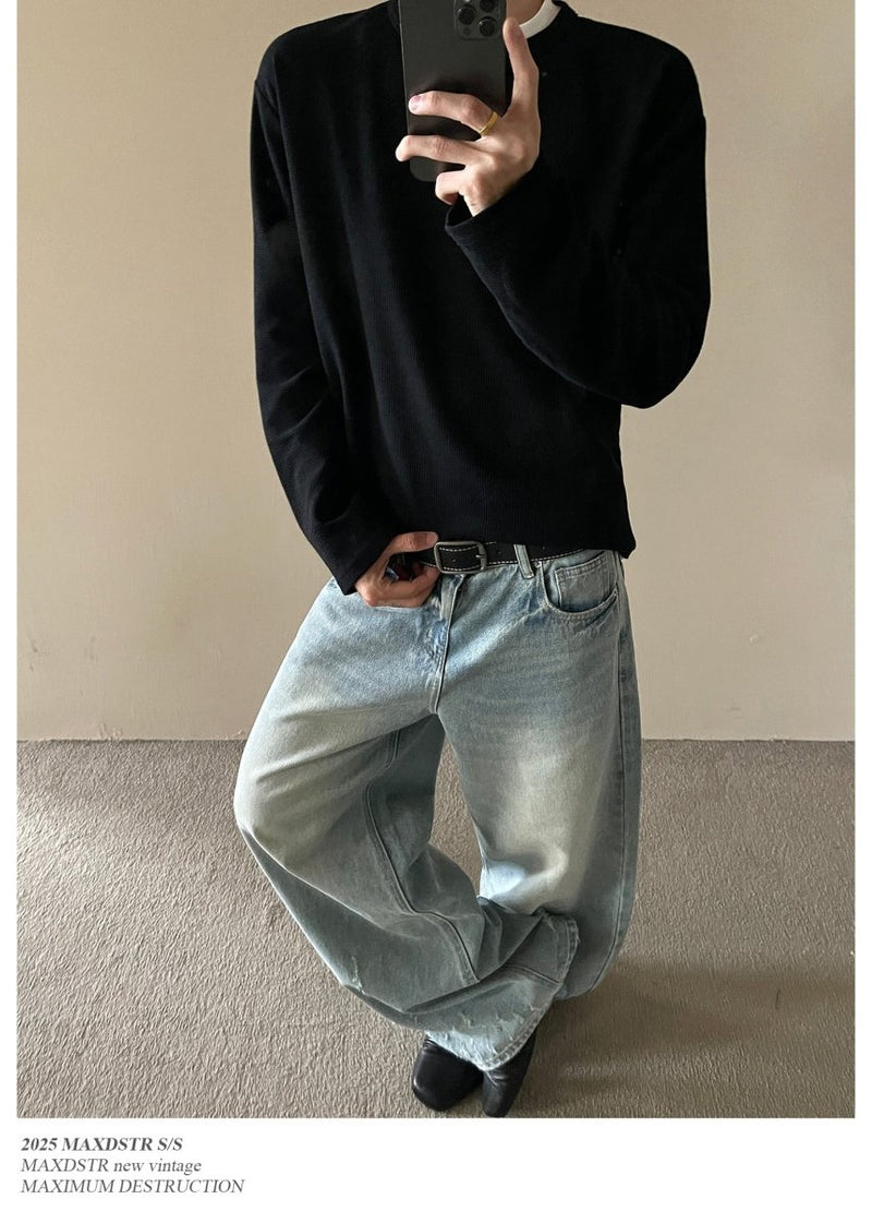 フレイドヴィンテージワイドデニム メンズ ダメージ加工 / Frayed Wide OR4400 - 韓国メンズファッション通販 - ORUN - 