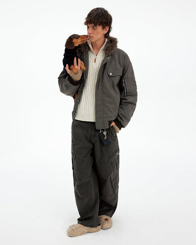 Fur collar cargo jacket OR4775 - 韓国メンズファッション通販 - ORUN - 