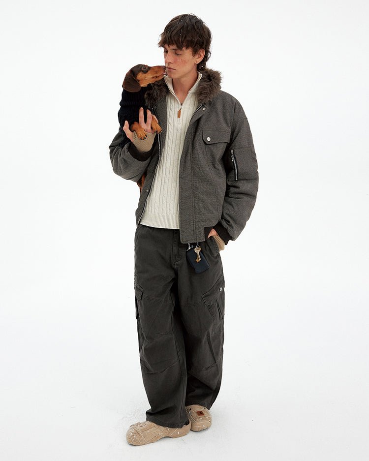 Fur collar cargo jacket OR4775 - 韓国メンズファッション通販 - ORUN - 