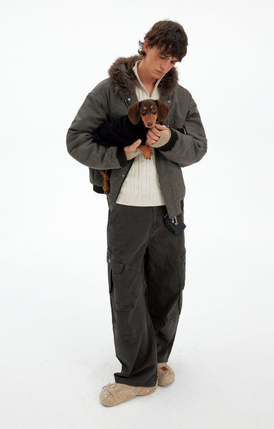 Fur collar cargo jacket OR4775 - 韓国メンズファッション通販 - ORUN - 