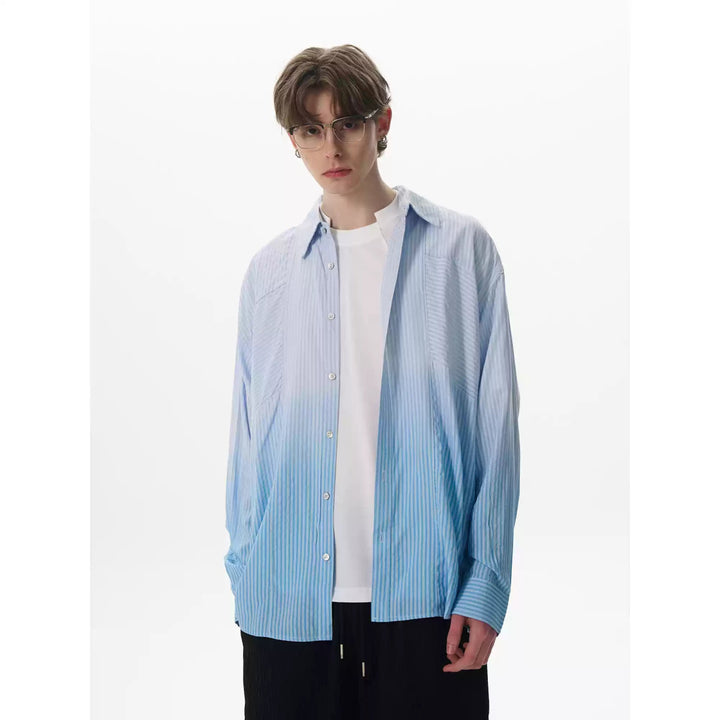 グラデーション ストライプ 長袖 シャツ メンズ 韓国ファッション