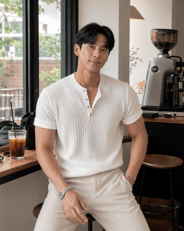Henley collar knit T-shirt OR3073