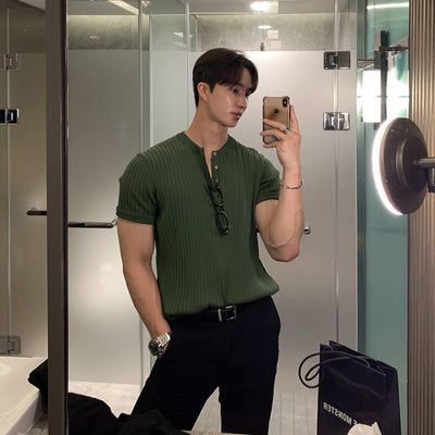 Henley collar knit T-shirt OR3073 - ORUN
