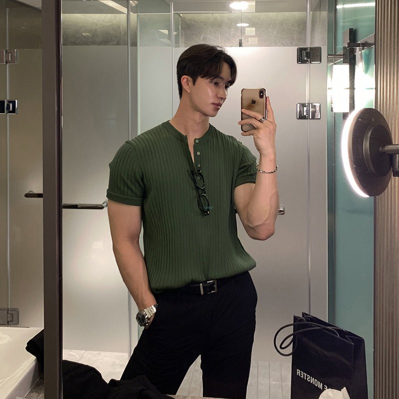 Henley collar knit T-shirt OR3073 - ORUN