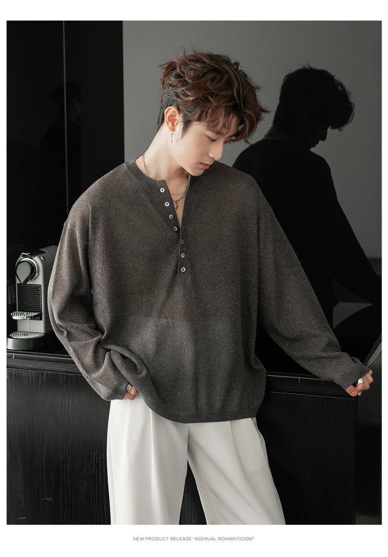 Henley collar thin long sleeve T-shirt OR4207 - ORUN