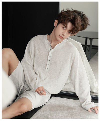 Henley collar thin long sleeve T-shirt OR4207 - ORUN