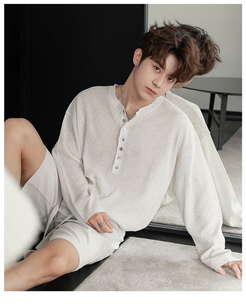 Henley collar thin long sleeve T-shirt OR4207 - ORUN