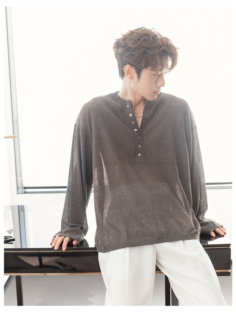 Henley collar thin long sleeve T-shirt OR4207 - ORUN