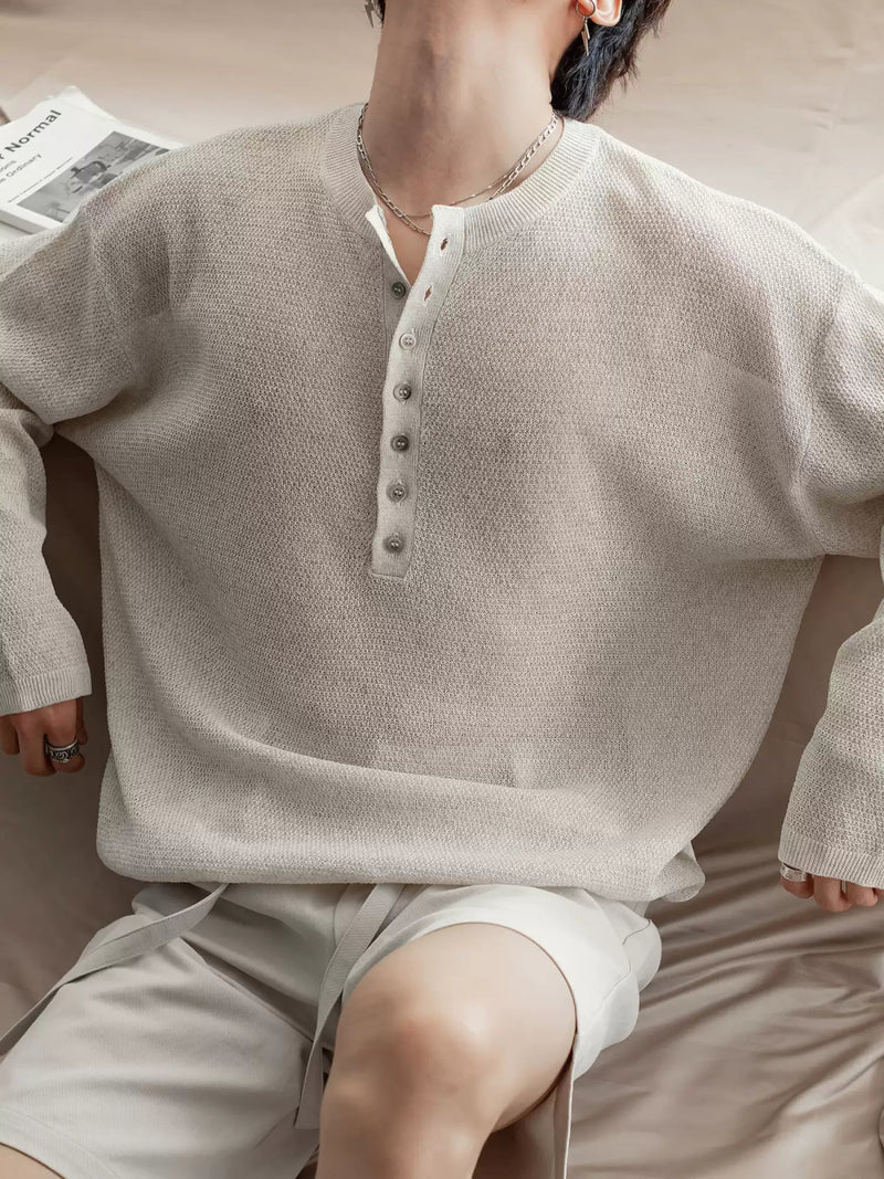 Henley collar thin long sleeve T-shirt OR4207 - ORUN