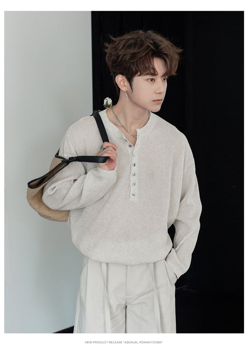 Henley collar thin long sleeve T-shirt OR4207 - ORUN