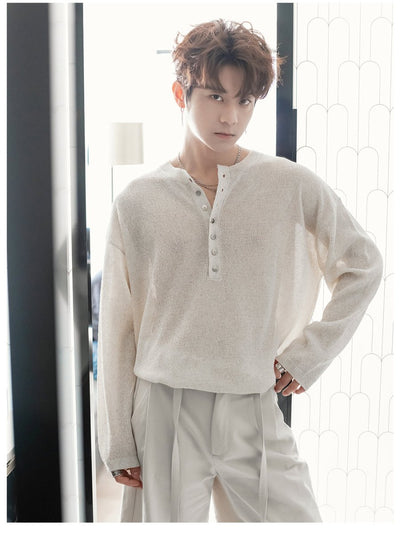 Henley collar thin long sleeve T-shirt OR4207 - ORUN