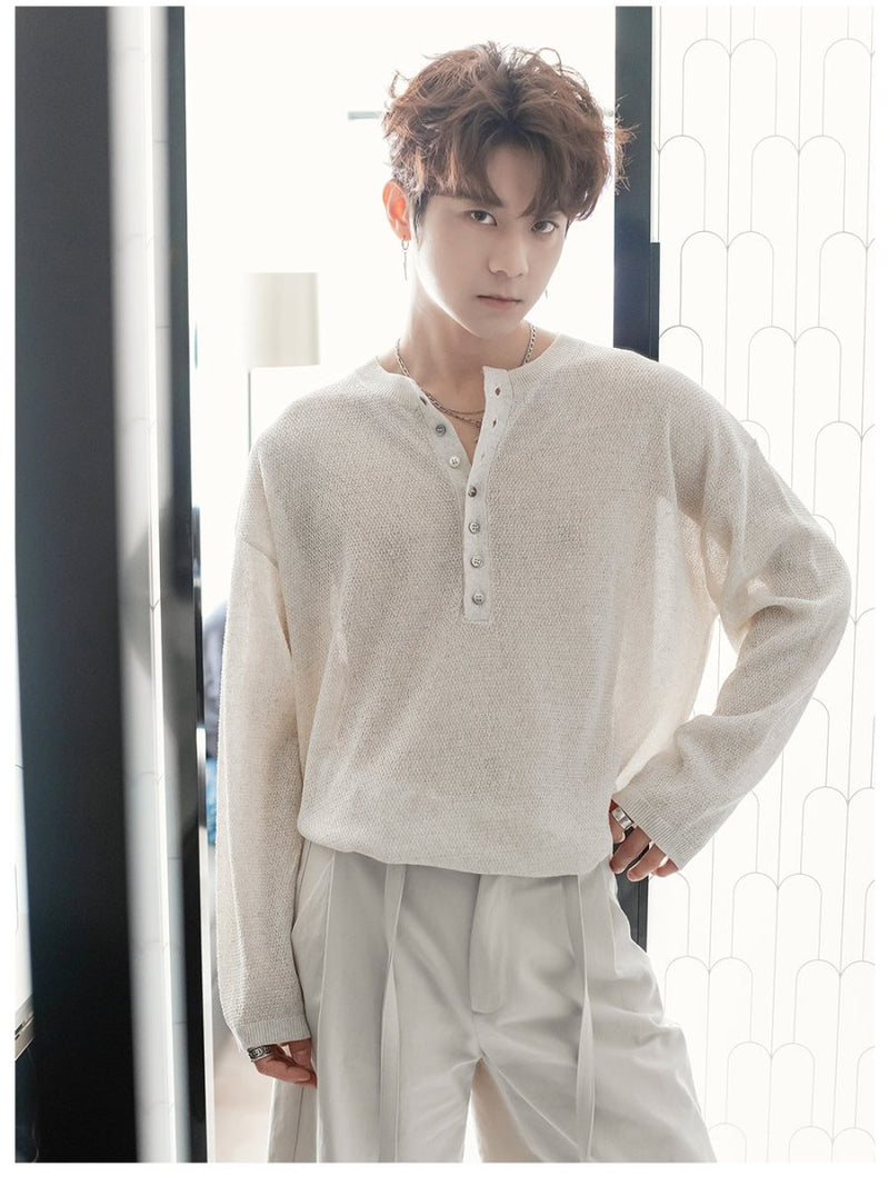 Henley collar thin long sleeve T-shirt OR4207 - ORUN