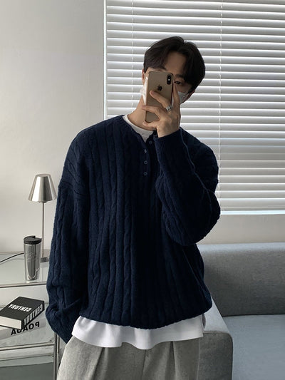 Henry collar knit sweater OR4664 - 韓国メンズファッション通販 - ORUN - 