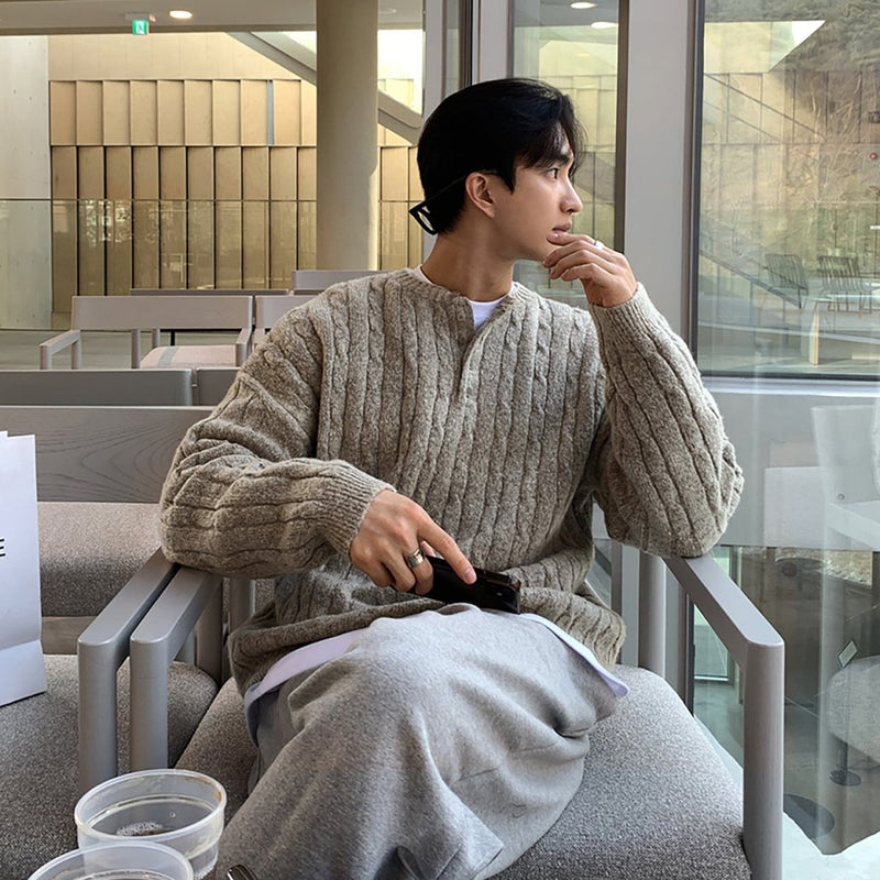Henry collar knit sweater OR4664 - 韓国メンズファッション通販 - ORUN - 