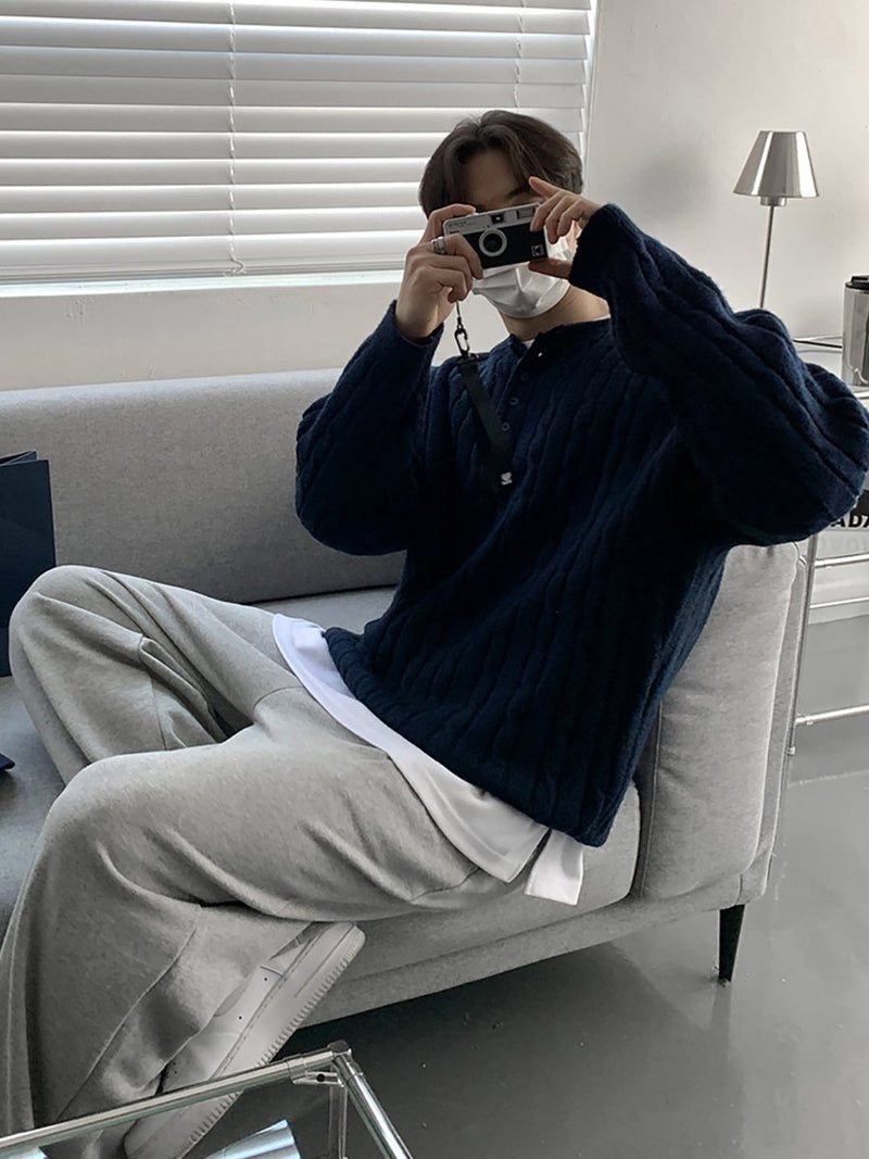 Henry collar knit sweater OR4664 - 韓国メンズファッション通販 - ORUN - 
