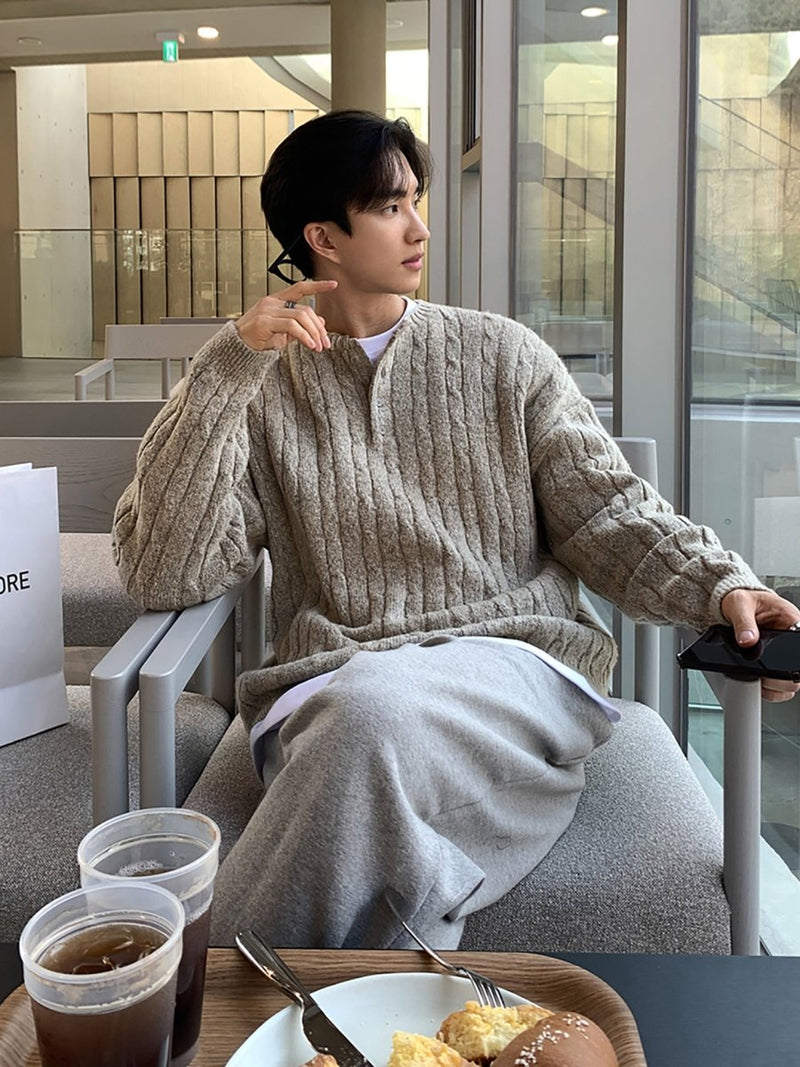 Henry collar knit sweater OR4664 - 韓国メンズファッション通販 - ORUN - 