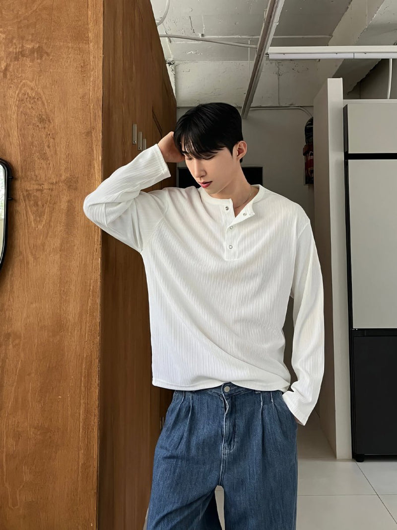 Henry collar long sleeve T-shirt OR4652 - 韓国メンズファッション通販 - ORUN - 