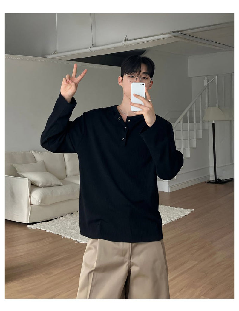 Henry collar long sleeve T-shirt OR4652 - 韓国メンズファッション通販 - ORUN - 