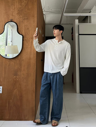 Henry collar long sleeve T-shirt OR4652 - 韓国メンズファッション通販 - ORUN - 