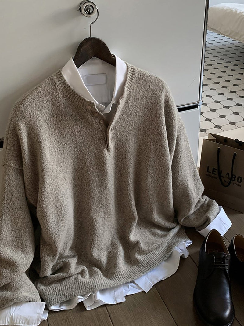 Henry collar round neck knit OR4665 - 韓国メンズファッション通販 - ORUN - 