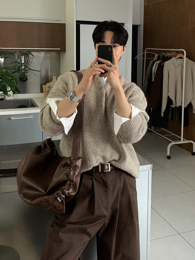 Henry collar round neck knit OR4665 - 韓国メンズファッション通販 - ORUN - 