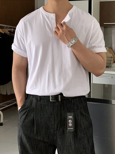 Henry collar short sleeve T-shirt OR4496 - 韓国メンズファッション通販 - ORUN - 