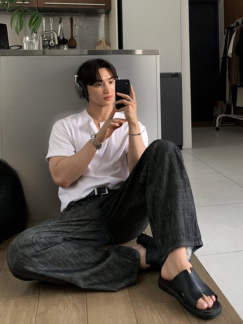 Henry collar short sleeve T-shirt OR4496 - 韓国メンズファッション通販 - ORUN - 