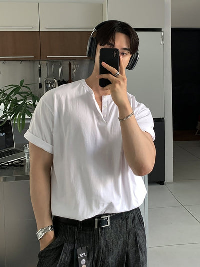 Henry collar short sleeve T-shirt OR4496 - 韓国メンズファッション通販 - ORUN - 