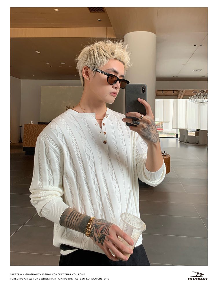 Henry collar slim fit sweater OR4657 - 韓国メンズファッション通販 - ORUN - 