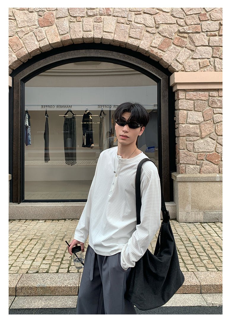Henry collar striped long sleeve T-shirt OR4653 - 韓国メンズファッション通販 - ORUN - 
