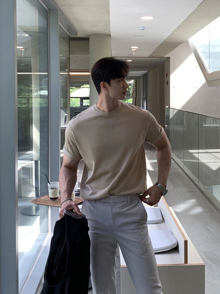 High gauge short sleeve knit T-shirt OR4409 - 韓国メンズファッション通販 - ORUN - 
