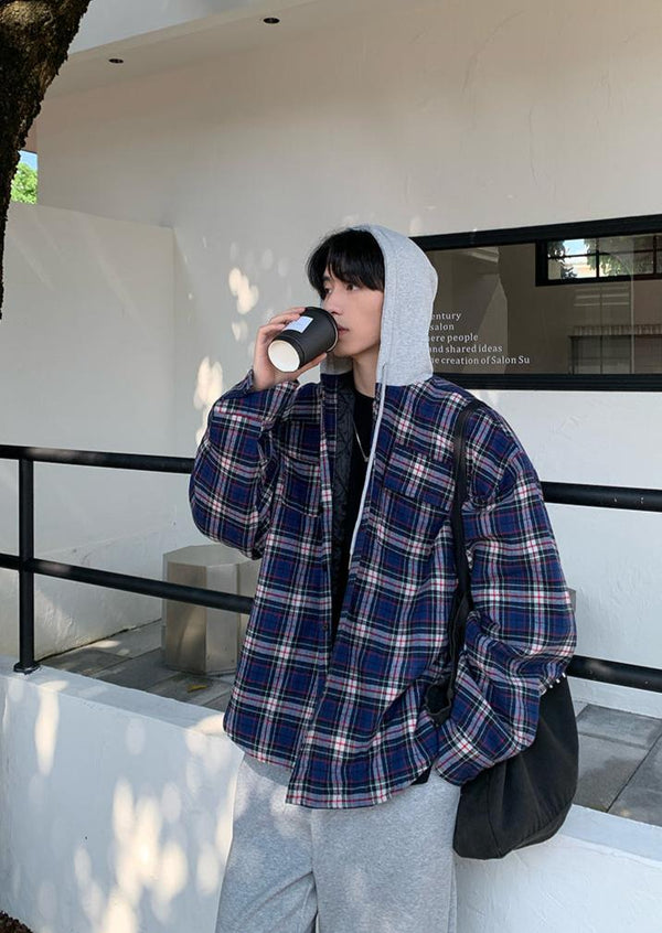 Hooded check outerwear OR3878