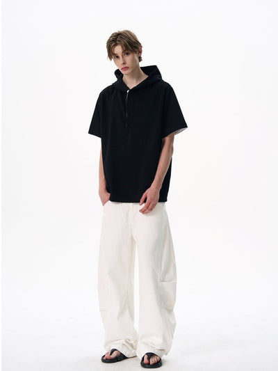 Hooded Tee / フード Tシャツ メンズ 半袖 ハーフボタン プルオーバー 配色 OR4381 - ORUN