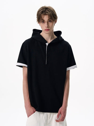 Hooded Tee / フード Tシャツ メンズ 半袖 ハーフボタン プルオーバー 配色 OR4381 - ORUN