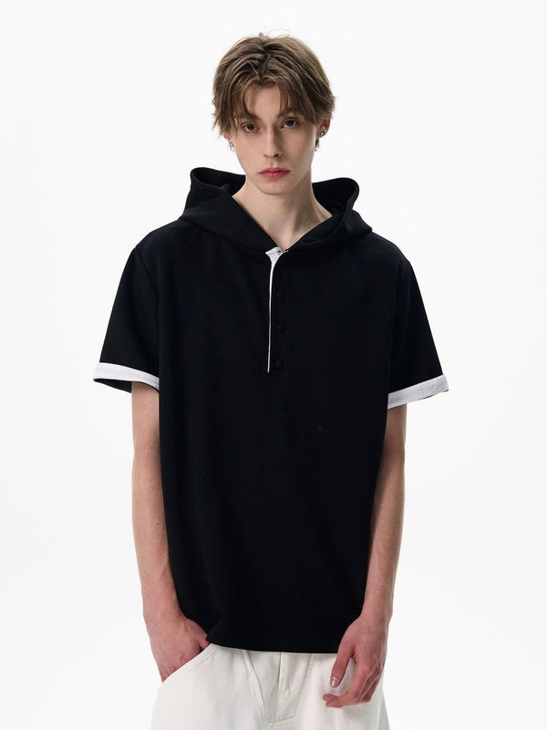 Hooded Tee / フード Tシャツ メンズ 半袖 ハーフボタン プルオーバー 配色 OR4381