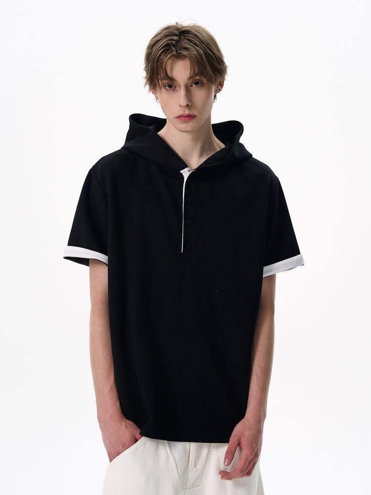 Hooded Tee / フード Tシャツ メンズ 半袖 ハーフボタン プルオーバー 配色 OR4381 - ORUN