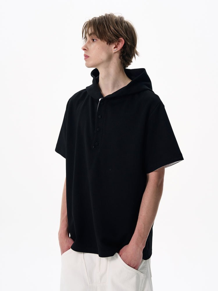 Hooded Tee / フード Tシャツ メンズ 半袖 ハーフボタン プルオーバー 配色 OR4381 - ORUN